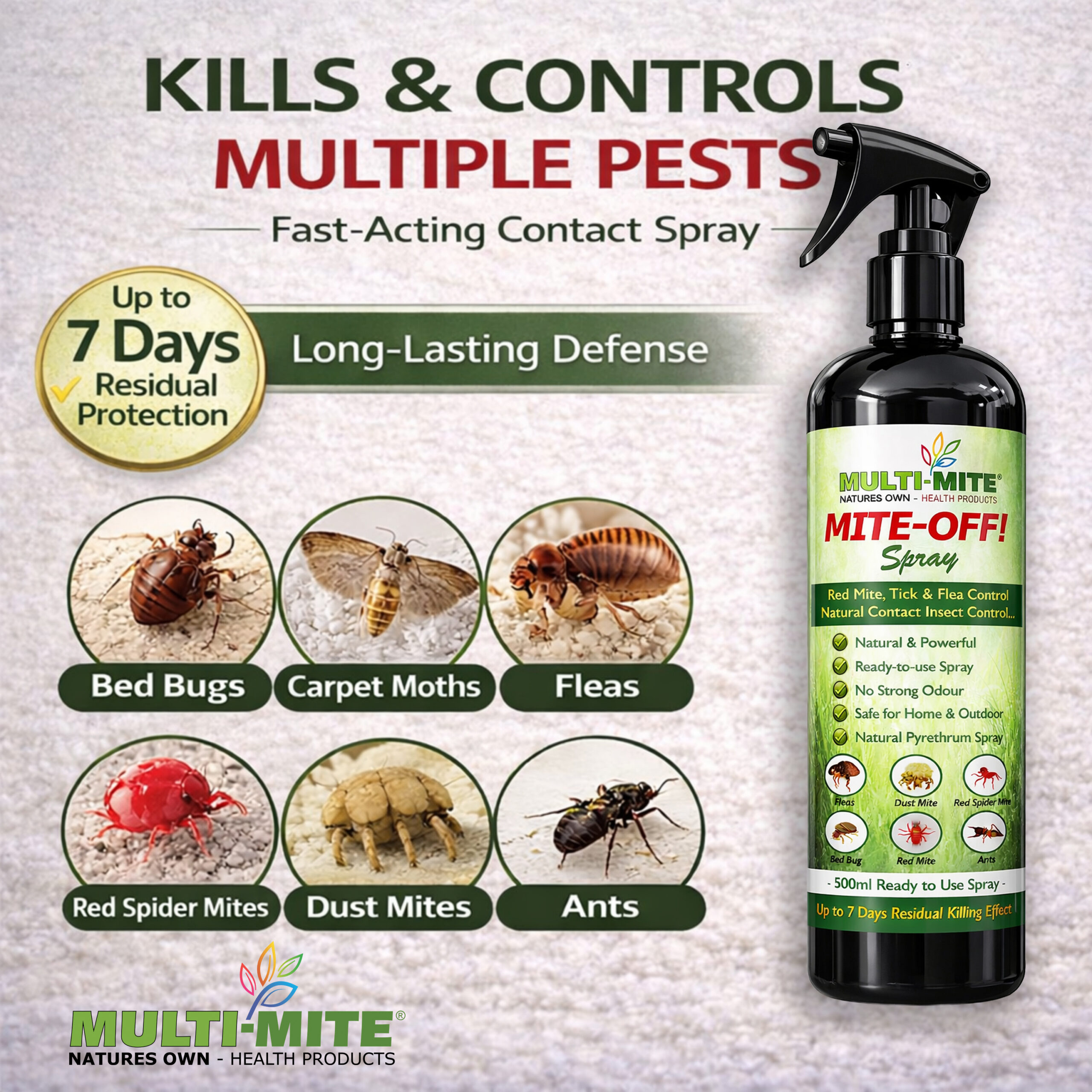 MULTI MITE Mite Off - 500ML Fleas, Red Mite, Bed Bug & Carpet Moths - Image 3