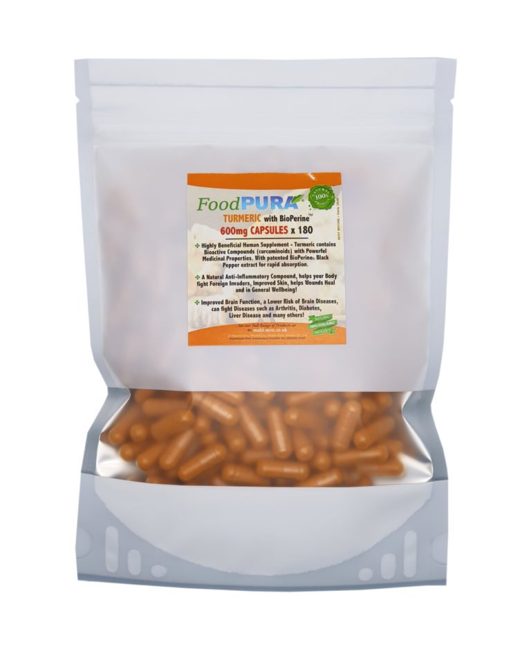 Food PURA® 180 Turmeric with BioPerine® 600mg HPMC Vegan Capsules
